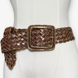 Y2K Genuine Leather Braided Woven Belt Wide Belt Rose Gold Distressed M